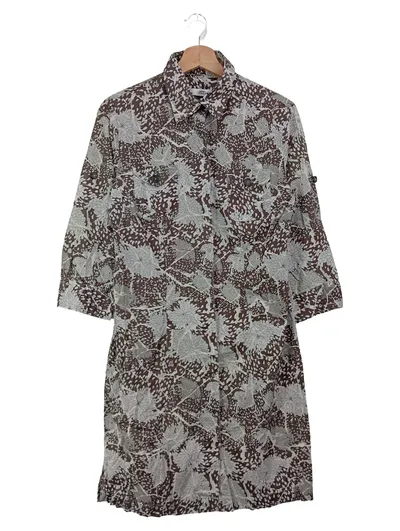 0039 ITALY Damen Blusenkleid Gr. 40/L Braun Floral Baumwolle Midikleid