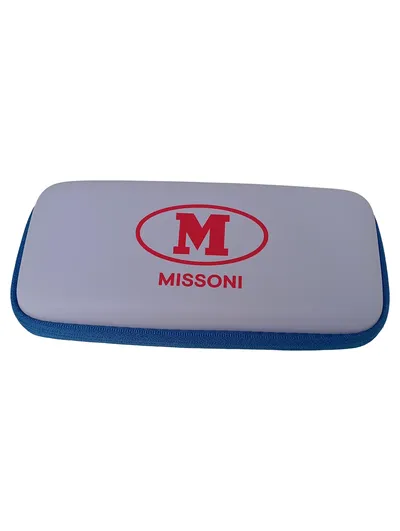 M MISSONI Brillenetui Damen Blau Logo Hardcase Schutzhülle Etui