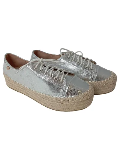 XTI Damen Sneaker low Gr. 39 Silber Metallic Espadrille Plateau Streetwear