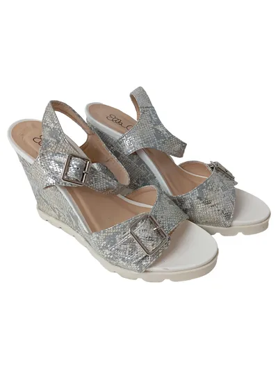 ELLA CRUZ Damen Plateausandalen Gr. 39 Silber Metallic Schlangenmuster Glamourös