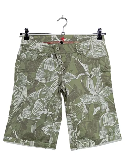 BUENA VISTA JEANS Damen Cargo Shorts XS Grün Florales Muster MALIBU-SHORT