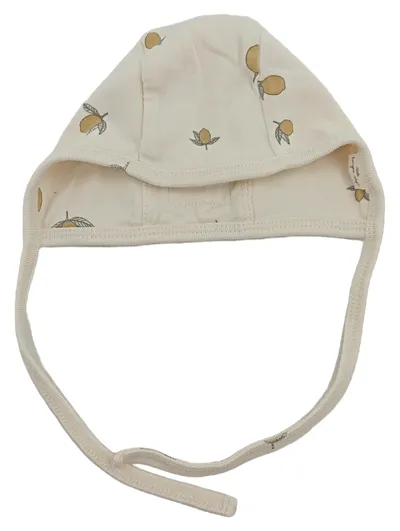 Konges Sløjd Baby Mütze Bonnet Zitronenmuster Gr. 62 Beige Bio-Baumwolle