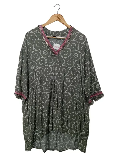 THOMAS RATH Bluse Damen Gr. 42/L Grau Grafisch Vintage Viskose