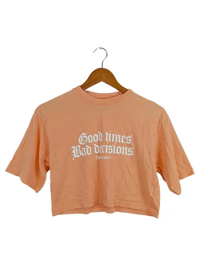 JUICY COUTURE Damen T-Shirt Orange Gr. 36/S Cropped Schriftzug Casual Modern