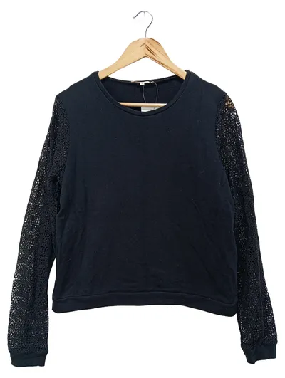 MAJE Damen Sweatshirt Gr. 36/S Schwarz Baumwolle Spitze Ärmel Elegant