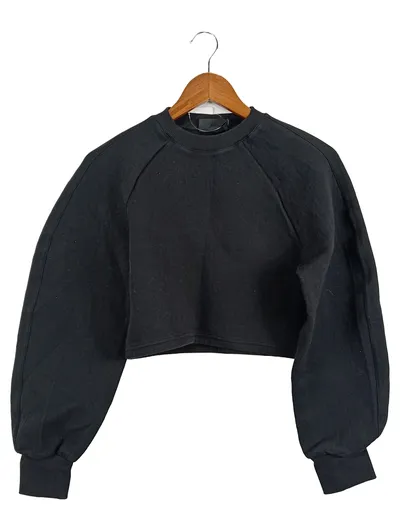 MONKI Damen Sweatshirt Schwarz Gr. 32/XXS Cropped Oversized Casual