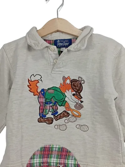 Dopo Dopo Pullover Gr. 98 Beige Fuchs Stickerei Polo Sweatshirt Kinder