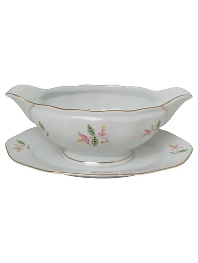 BAVARIA PORZELLAN Sauciere Weiß Vintage Blumen Porzellan 20cm Klassisch Elegant