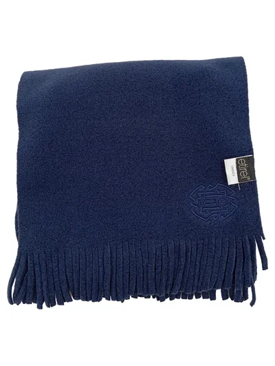 etirel Fleece Schal Unisex Dunkelblau Fransen Logo Stickerei 155 cm