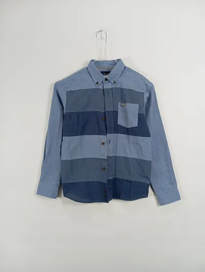Façonnable Kinder Langarmhemd Gestreift Blau Baumwolle Gr. 128