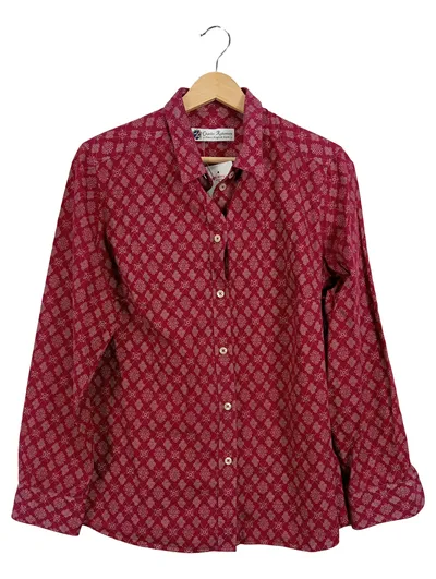 Charles Robertson Damen Hemdbluse Gr. 40/L Rot Casual Langarm Baumwolle