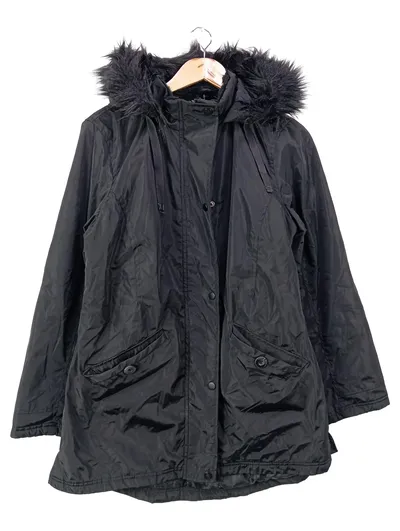CAPSULE Damen Parka Jacke Schwarz Gr. 40/M Wintermantel mit Kapuze Fellbesatz