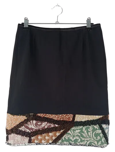 AIRFIELD Damen Bleistiftrock Gr. 36/S Schwarz Elegant Business mit Fransen