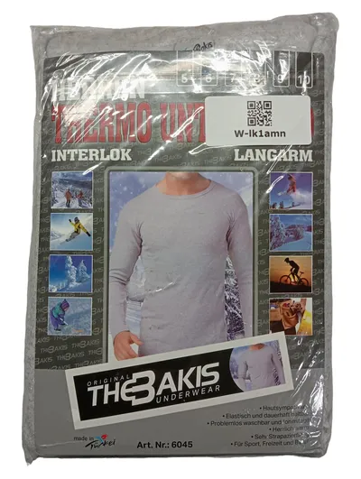 THE BAKIS Herren Thermo Unterhemd Langarm Grau Interlok Gr. L