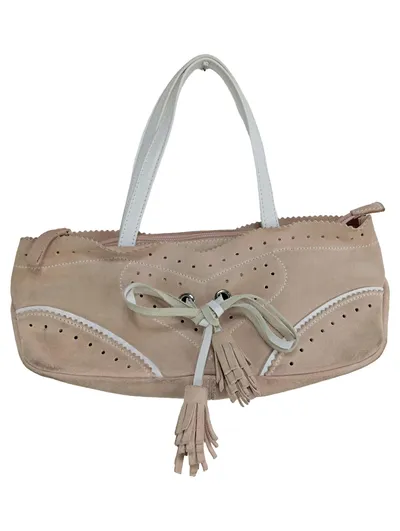 Coccinelle Damen Henkeltasche Beige Elegant Lochmuster Quasten