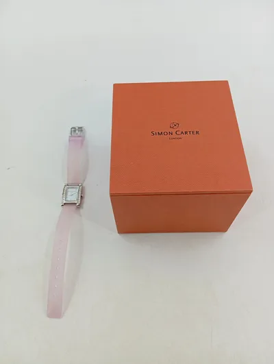 SIMON CARTER Damen Armbanduhr Elegant Rosa Strass Edelstahl Kunststoff