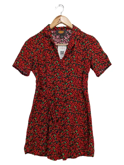 Urban Outfitters Damen Freizeitkleid Rot Blumenmuster Gr. 32/XS Bohemian Vintage