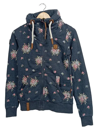 Naketano Damen Sweatjacke Kapuzenjacke Blumenmuster Blau Gr. XS