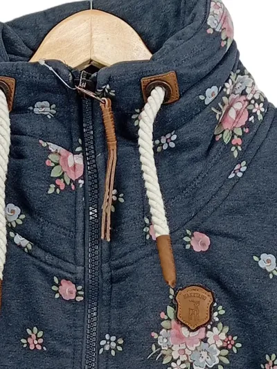 Naketano Damen Sweatjacke Kapuzenjacke Blumenmuster Blau Gr. XS