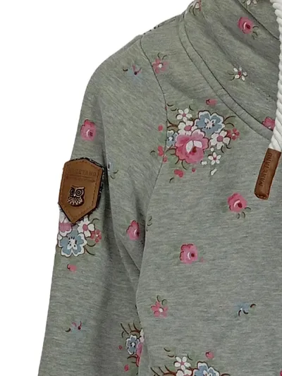 Naketano Damen Sweatjacke Blumenmuster Gr. XS Grau Stehkragen