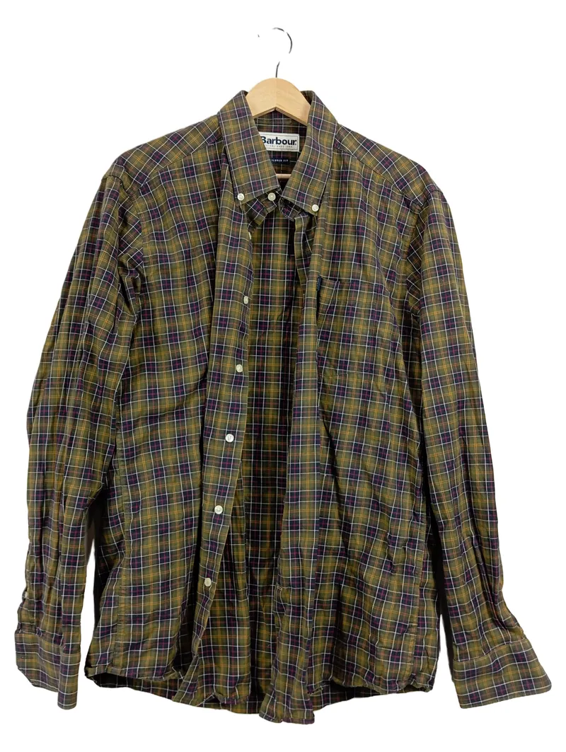 Barbour Herren Freizeithemd Kariert Grün Größe 42/XS Baumwolle Casual 1