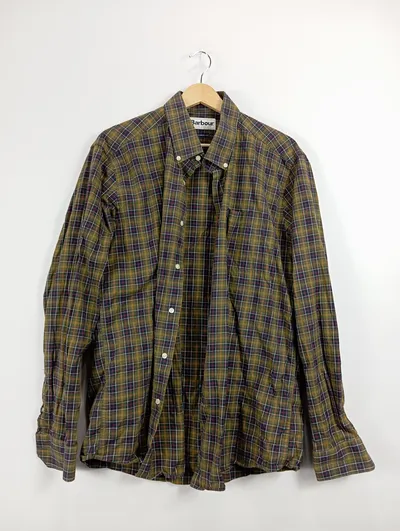 Barbour Herren Freizeithemd Kariert Grün Größe 42/XS Baumwolle Casual