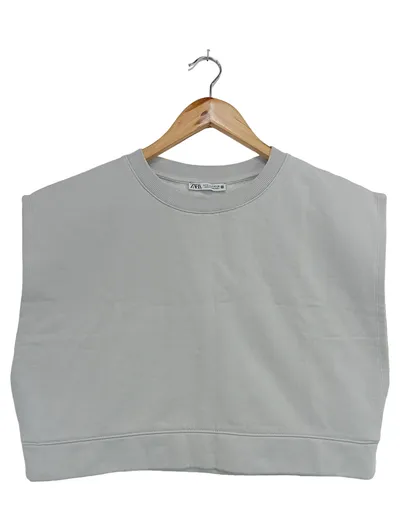 ZARA Damen Pullunder Gr. 36/S Grau Rippstrick Casual
