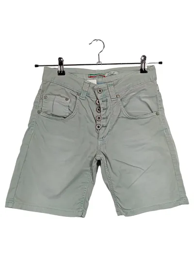 Please Damen Shorts Bermuda Khaki Grün XS 34 Knopfleiste Casual