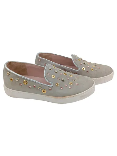 MARIPé Damen Slipper Gr. 39 Grau Casual Glamourös Nieten Strass Slip-On