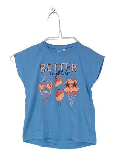 NAME IT Mädchen T-Shirt Gr. 104 Blau Eiscreme Motiv Glitzer