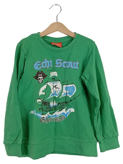 SCOUT Kinder Sweatshirt Grün Gr. 128/134 Piratenschiff Print Casual