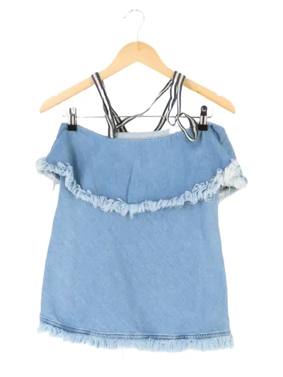 SPORTMAX Damen Top Blau Denim Rüschen Fransen Träger Gr. 38/M Casual Bohemian