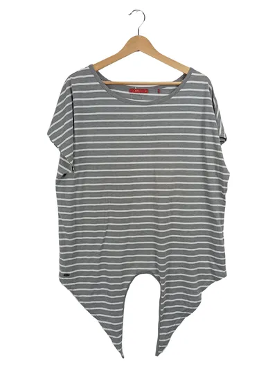 EDC by Esprit Damen T-Shirt Gr. XL Grau Weiß Gestreift Asymmetrisch