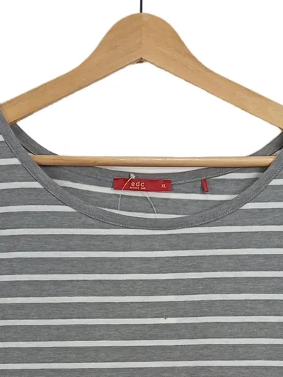 EDC by Esprit Damen T-Shirt Gr. XL Grau Weiß Gestreift Asymmetrisch