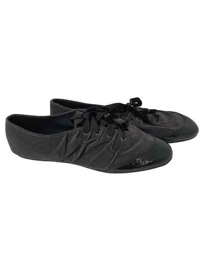 ASH Damen Schnürschuhe Gr. 38 Grau Casual Vintage Raffung Lackkappe