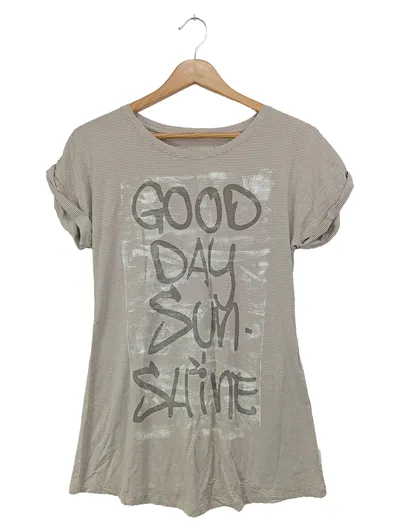 MARC CAIN SPORTS Damen T-Shirt Gr. 36/S Beige Gestreift Schriftzug Casual