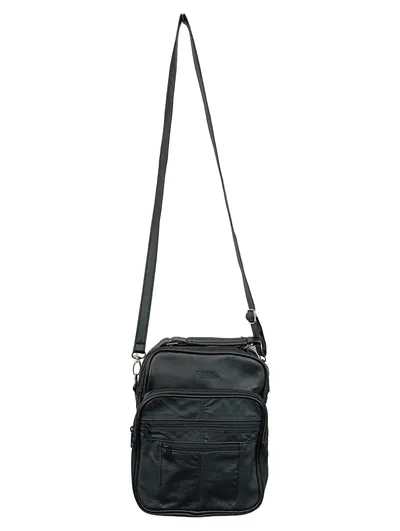 HENSON & HENSON Damen Umhängetasche Schwarz Leder Casual Vintage 25x27cm
