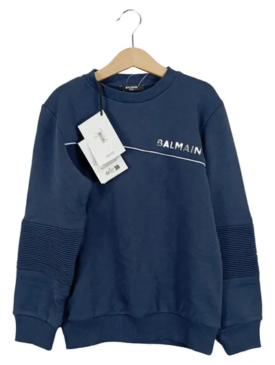 BALMAIN Kinder Pullover Gr. 128 Blau Casual Modern Sportlich Logo Rippstrick