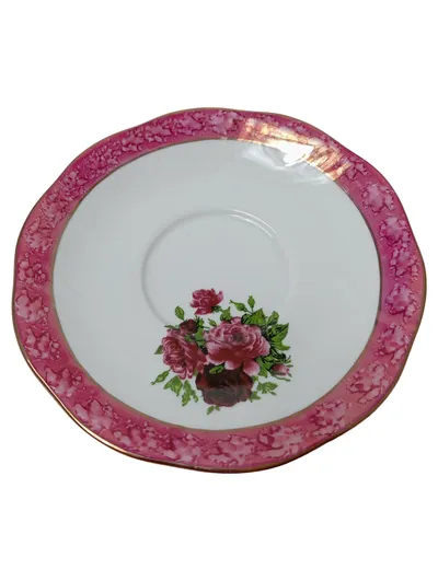 Allegro Unterteller Porzellan Rosa Blumenmuster Vintage Elegant Metallic