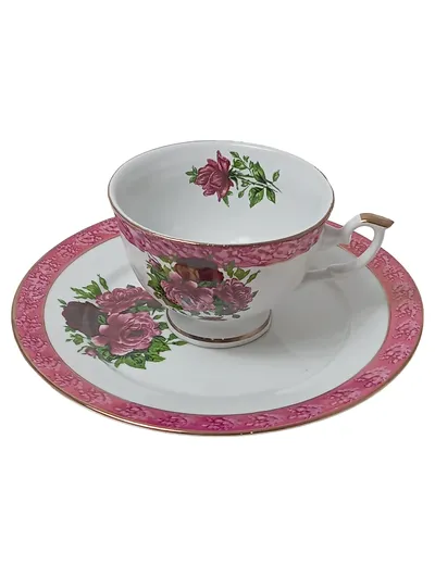 Chodziez Sammelgedeck Porzellan Rosa Weiß Blumen Rosen Tasse Untertasse