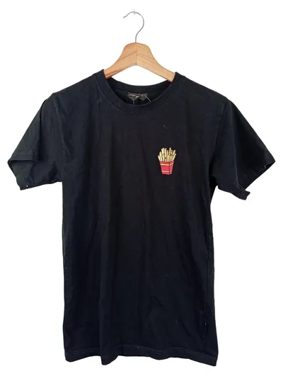 COLOURFUL REBEL T-Shirt Damen 36/S Schwarz Pommes Print FRIES BEFORE GUYS Casual