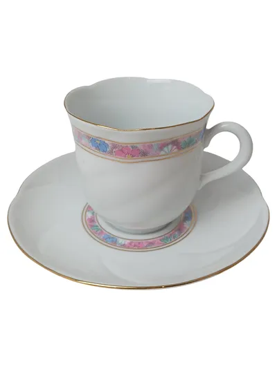 FREIBERGER PORZELLAN Tasse Unterteller Set Klassisch Weiß Blumen 7cm