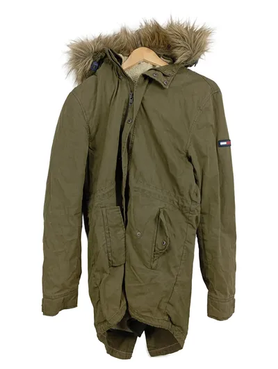 Tommy Hilfiger Denim Herren Parka Jacke Gr. S Oliv Fellkapuze Winterjacke