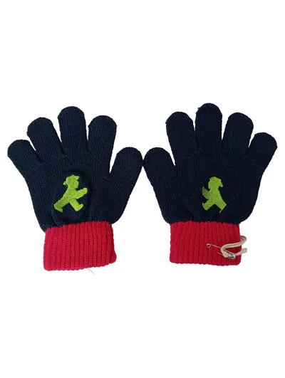 AMPELMANN Kinder Handschuhe Blau Rot Logo-Print Gr. UNI 116-128
