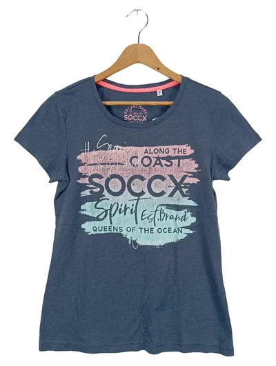 SOCCX Damen T-Shirt Gr. 36/S Blau Casual Streetwear Logo-Print