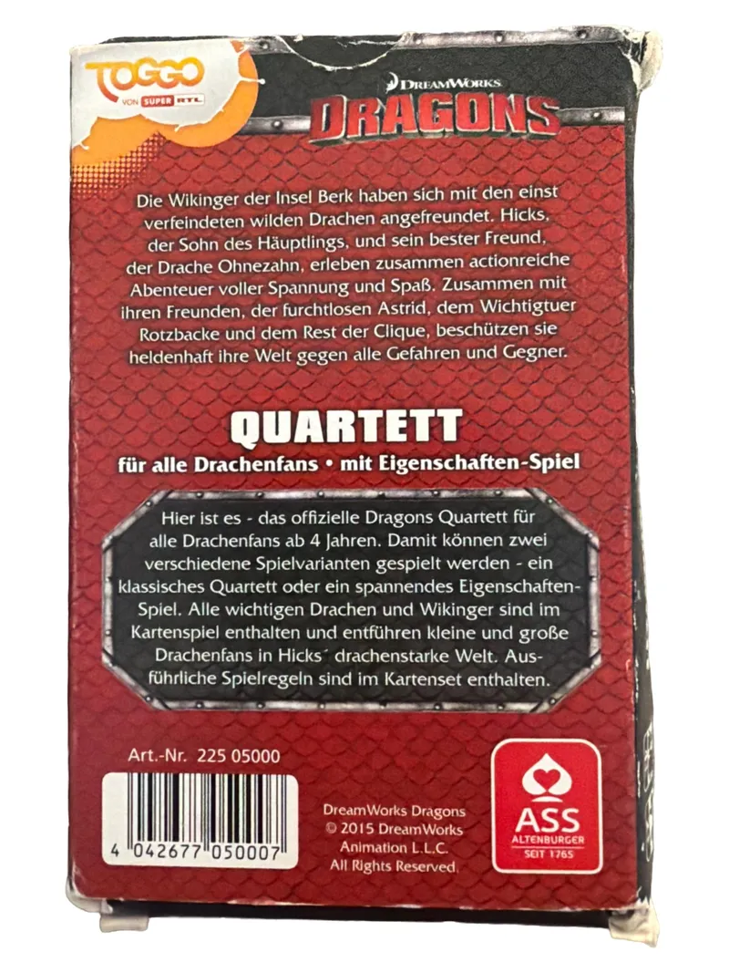 ASS Altenburger Dragons Quartett Kartenspiel Hicks Ohnezahn Kinder ab 4 2