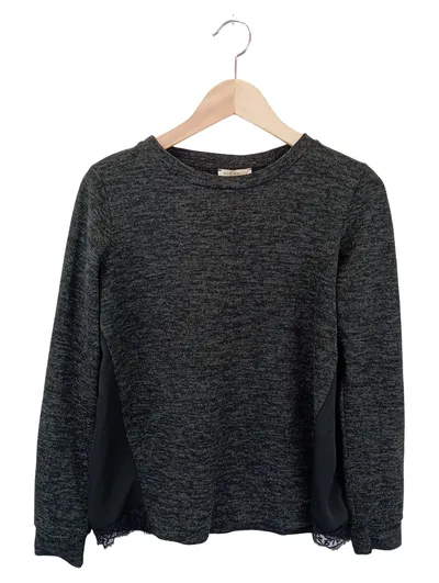 RISSKIO Damen Pullover Gr. 36/S Grau Meliert Klassisch Elegant Spitze