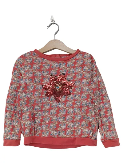 Sergent Major Mädchen Pullover Langarm Gr. 116 Rosa Blumen Pailletten Baumwolle