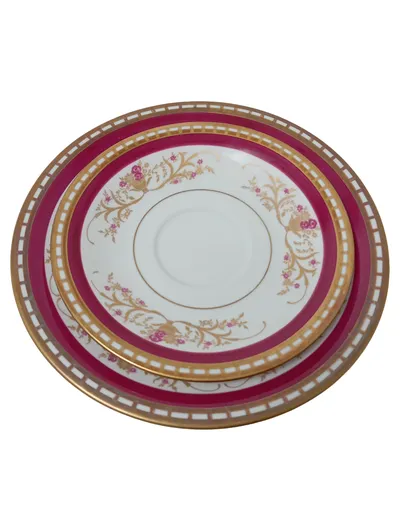 Reichenbach Sammelgedeck Porzellan Rosa Blumenmuster Teller Untertasse