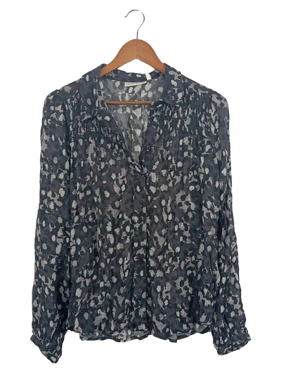 InWear Damen Bluse Gr. 38/M Grau Tierdruck Langarm Casual Modern